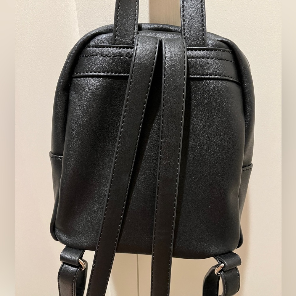 Nordstrom Faux Leather Black Mini BackPack With Zippers. Mini black bag purse - Picture 2 of 6